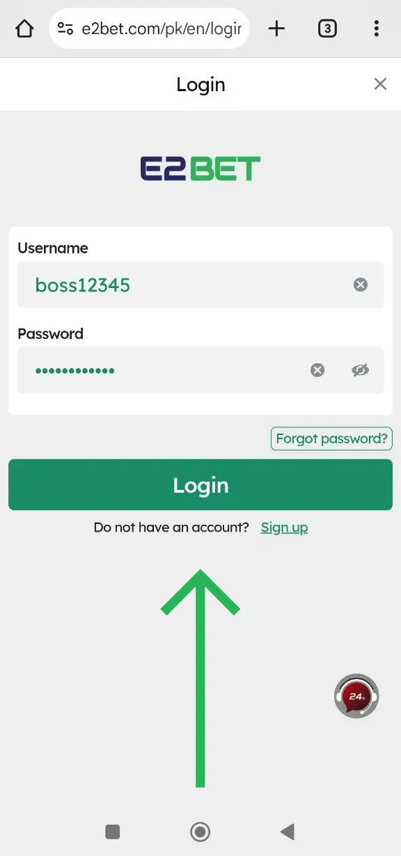 E2bet Login Button